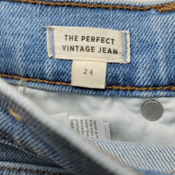 Madewell Perfect Vintage Jeans High Rise Raw Hem Light Wash Size 24 Straight Leg - Picture 6 of 11
